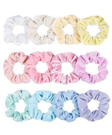 Whaline Macaron Theme Hair Scrunchies  Big Size Ice Cream Color Elastic Scrunchy Bobbles Velvet Hair Bands Soft Hair Ties Hair Accessories for Girls  Women (12 Colors)