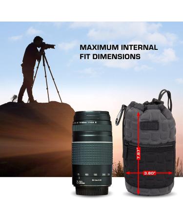 USA GEAR FlexARMOR-X Large Lens Case Pouch - Deluxe Neoprene Protection - Fits 70-300mm Lens - Carabiner Clip, Zippered Pocket - Black/Gray - Buy Online on SooperMarket.com