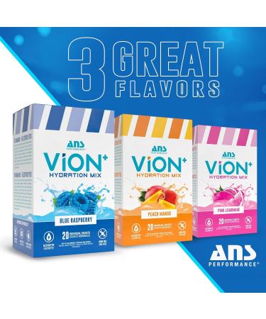 ViON+ Hydration Mix Blue Raspberry - Sugar-Free Electrolyte Powder with 8 Essential Vitamins - 20 On-the-Go Stick Packs for Hydration Energy & Recovery - Natural Flavors & No Artificial Colors or Dyes - Buy Online on SooperMarket.com