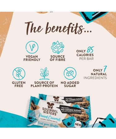 Squirrel Sisters - Peanut Caramel Natural Protein Bar (16 x 40 g) No Added Sugar Plant-Based Vegetarian Vegan Gluten-Free Energy Snack with Peanuts Dates Sultanas Sunflower & Pumpkin Seeds - Buy Online on SooperMarket.com