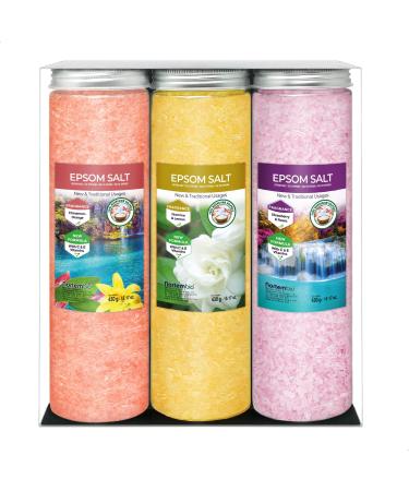 Nortembio Epsom Salt Set 3 x 430 G.Cinnamon jasmine and rose aroma.Hydrated with vitamin C and E. swimming salt aromatherapy floating therapy.E-book inclusive.Cinnamon - jasmine - rose aroma