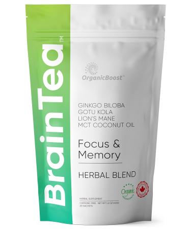 Brain Tea - Organic: Gotu Kola, Ginkgo Biloba, Lion's Mane Mushroom, MCT. Brain Booster for Better Memory & Focus, Nootropic Tea