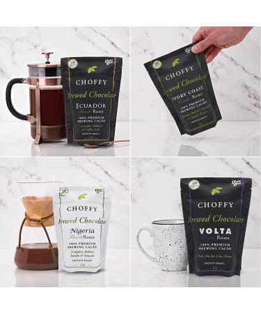 Choffy Brewed Cacao Coffee Alternative - 10 Oz Ecuador French Roast Flavor | Caffeine-Free Ground Drinking for Coffee & Dark Chocolate Lovers | Healthy Rich Chocolate Drink for Mood & Energy Boost - Buy Online on SooperMarket.com