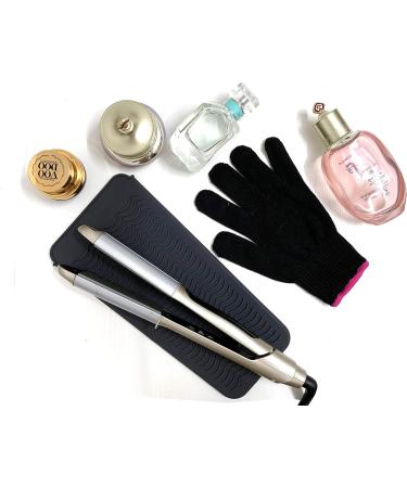 Heat-Resistant Mat Bag & Glove Set for Hair Styling Tools - Curls Smoothing Iron | 28.5cm x 14cm | Black - Buy Online on SooperMarket.com