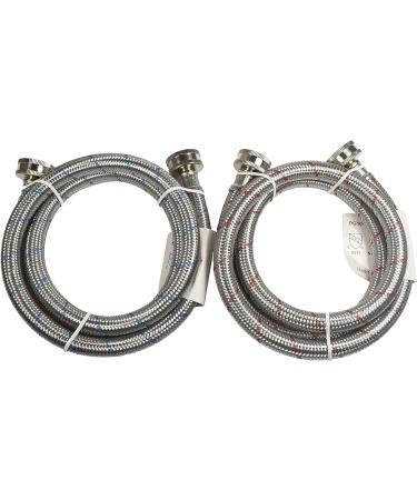 HQRP Premium Stainless Steel Washing Machine Hoses 4-FT (2-Pack) | Burst Proof Red & Blue Striped 4-Foot Straight Hoses - Buy Online on SooperMarket.com