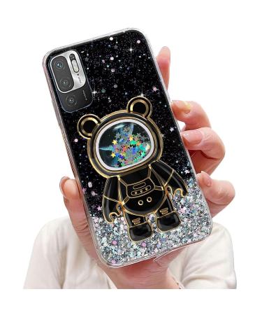 Tivenfezk Nadoli for Xiaomi Redmi Note 10 5g Treisand B r Astronaut Hidden Stand Shell caricature glitter astronaut stand Soft silicone bling cell phone cover through view protective cover Xiaomi Redmi Note 10 5g black