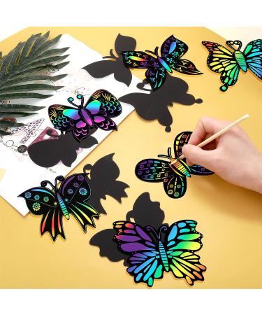 Lusofie 24 Pieces Butterfly Scratch Cards - Rainbow Spring Art Card Party Favors for DIY Crafts & Home Decoration - 6 Styles - Buy Online on SooperMarket.com