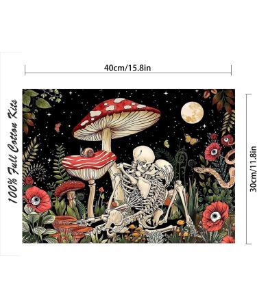 Mushroom Skeleton Trippy Flower Plant Cross Stitch Kit - Hippie Nature Moon Star Design - 12x16 inch - Buy Online on SooperMarket.com
