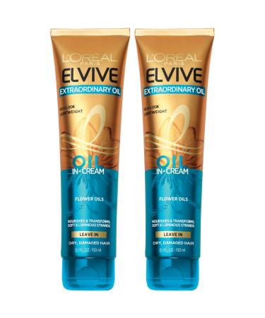 L'Oreal Paris Hair Care Elvive Extraordinary Transforming Hair Oil-in-Cream, Moisturizing Hair Cream for Dry, Damaged Hair, 5.1 fl oz, (Pack of 2) 5.10 Fl Oz (Pack of 2)
