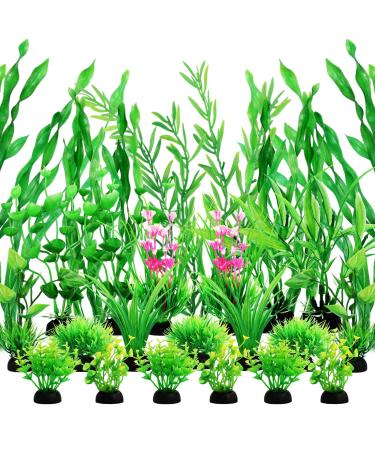 Quozuo 25 pieces aquarium decoration artificial plants green aquarium accessible plastic plant decoration for aquarium plastic plants aquarium decor