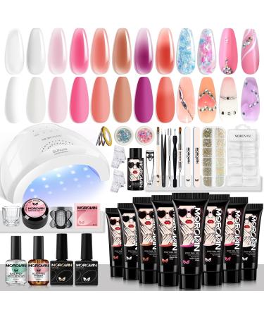 Morovan Poly Gel Nail Kit Poly Gel for Nails with LED 48W Nail Lamp Nail Extension Gel 8 Pcs 0.5oz with Other Basic Poly Gel Nail Art Tools Poly Gel Nail Set Nail Art Supplies 33 Piece Set