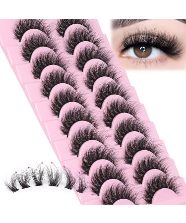 10 Pairs of EYDEVRO Natural Mink Eyelashes | Fluffy Wispy 15mm Cluster Extensions | C & D Curl Volume False Lashes with Cotton Band - Buy Online on SooperMarket.com