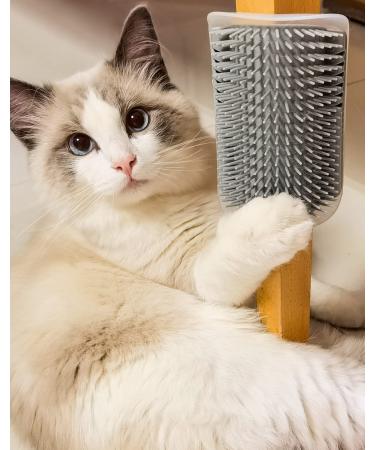 QWORK 4 Pack Cat Brush Wall Corner Grooming Brush with Mounting Screws and Adhesives (Gray)
