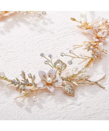 SWEETV Gold Flower-Leaf Bridal Headband | Wedding Hair Accessories for Brides - Buy Online on SooperMarket.com
