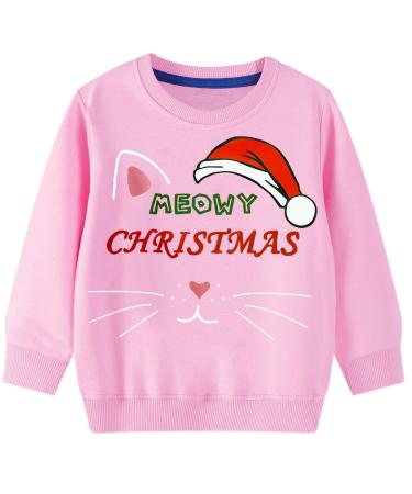LXKA Kids Girls Christmas Jumper Sweatshirt Xmas Jumpers Toddler Santa Claus Reindeer Tops Baby T-Shirts Long Sleeve Cotton Crew Neck Casual Winter Clothes Age 1-7 Years Xmas Cat 5-6 Years