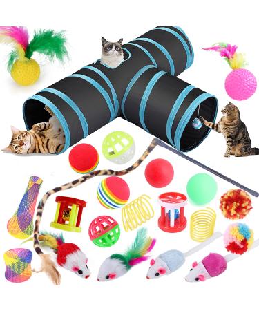 22 Pcs Cat Toys for Indoor Cats Adults Interactive Kitten Toys Cat Tunnel Mouse Feather Teaser Wand Spring Toy T-Shape