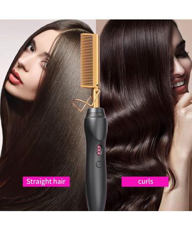 Ceramic Electric Hot Comb Hair Straightener - 3-in-1 Curling Iron for Natural Black Hair, Beard, Wigs - Holiday Gift - Gold - Buy Online on SooperMarket.com