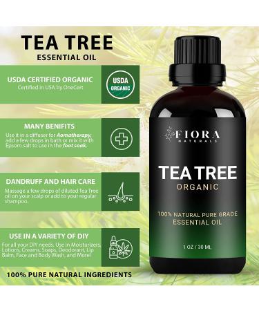 Fiora Naturals Tea Tree Essential Oil 1 oz - 100% Pure Organic Melaleuca Alternifolia for Face, Hair, Skin, Acne, Scalp, Foot, and Toenails - Buy Online on SooperMarket.com
