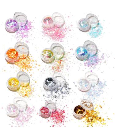 AOOWU Chunky Glitter 12 Colors 3D Nail Art Sequins - Festival & Holographic Cosmetic Glitter for Nail, Face, Body & DIY Art - Buy Online on SooperMarket.com