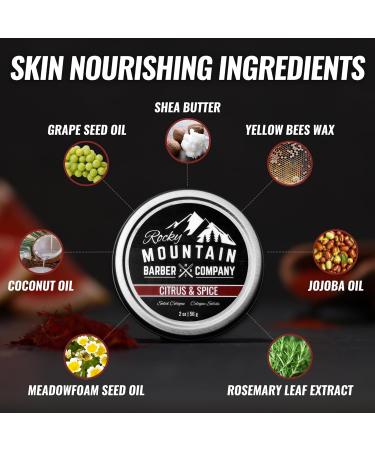 Rocky Mountain Barber Company Solid Cologne for Men Citrus & Spice Scent 2 Oz Size - Made with Coconut Oil Shea Butter - Long-Lasting Scent - Buy Online on SooperMarket.com