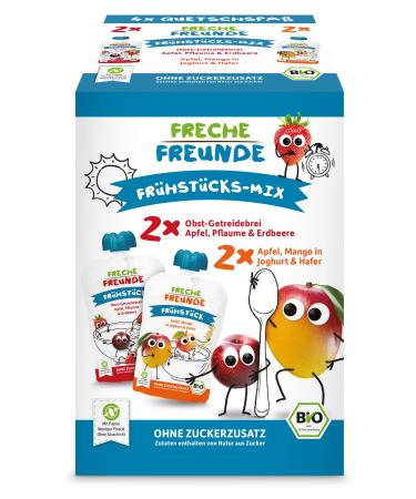 Freche Freunde organic squeezy cereal breakfast mix squeezy pouches for babies from 10 months vegan pack of 4 4 x 100 g