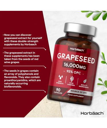 Grape Seed Extract Capsules | 16 000mg | 95% OPCs | High Strength Supplement | 90 Count | by Horbaach - Buy Online on SooperMarket.com