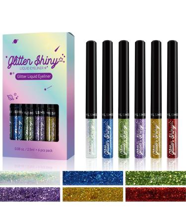 Glitter Eyeliner Waterproof Liquid Eyeliner Pencil Set Blue Green Red Purple Yellow White Eye Make-Up Pen Eye Liner Stencil With Waterline Felt Tip Long-Lasting Women Gift (A)