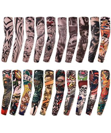 AKStore 20PCS Set Arts Fake Temporary Tattoo Arm Sunscreen Sleeves Designs Tiger, Crown Heart, Skull, Tribal and Etc