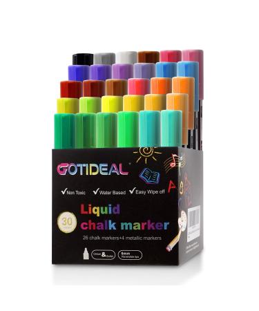 GOTIDEAL Liquid Chalk Markers, 30 colors Premium Window Chalkboard Neon Pens, Including 4 Metallic Colors, Painting and Drawing for Kids and Adults, Bistro & Restaurant, Wet Erase - Reversible Tip