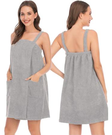 Veseacky Women's Bath Towel with Pocket & Adjustable Bathrobe - Gray XL (S-3XL) | Shop Now for International Shipping! - Buy Online on SooperMarket.com