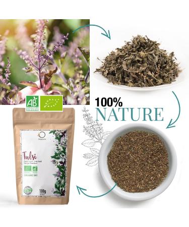 ORIGEENS ORGANIC TULSI TEA 100g | DRIED HOLY BASIL LEAVES | Loose leaf holy basil tea theine-free Anti-stress herbal tea - Buy Online on SooperMarket.com