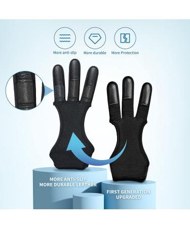 IndoorJoy Archery Gloves - Three Finger Protective Gloves for Men, Women, Teenagers, and Adults - Beginner Archery Accessories for Hunting - Leather Finger Guards - Large Thickened Black - Buy Online on SooperMarket.com