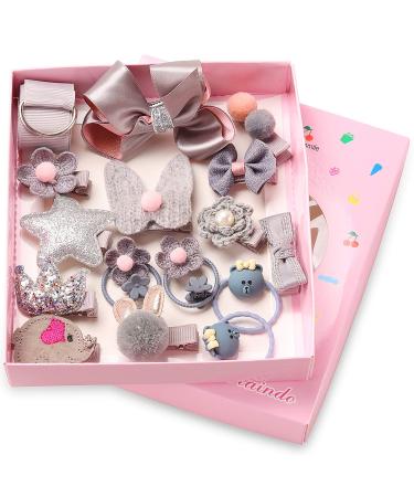 Seatecks 18 pieces girl hair clips set gift box hair clip hair clip nice party bowknot flower multi style hairpin pink for little girl baby children's gray gray-35pcs