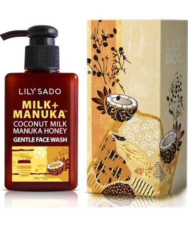 LILY SADO MILK+MANUKA Coconut Milk & Manuka Honey Gentle Gel Face Cleanser - Natural Cruelty-Free Facial Wash Cleanses Balances Soothes & Hydrates - Reduces Pores & Blackheads - 5oz Coconut & Honey Gel Cleanser