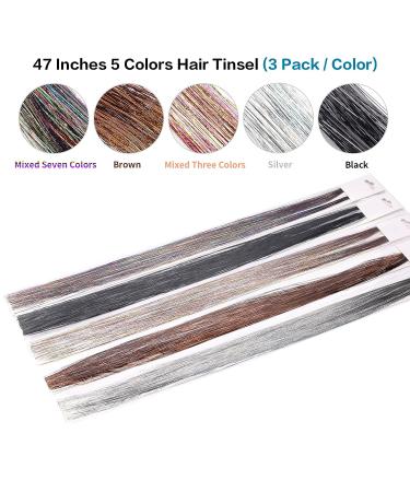 Goabroa Hair Tinsel Kit - 47 Inches, 2550 Strands, Heat Resistant Glitter Extensions - 5 Sparkling Colors - Buy Online on SooperMarket.com