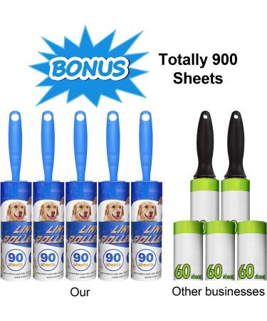 Pet Hair Lint Roller Set - 900 Extra Sticky Sheets, 5 Handles, 10 Refills - Portable Travel Size for Clothes, Furniture, Dog & Cat Hair Removal - Buy Online on SooperMarket.com