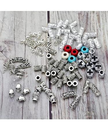 85Pcs Viking Norse Rune Beard Beads Hair Braids Dreadlock Skull Snake Wolf Turquoise Cross Accessories - Vintage Silver - Buy Online on SooperMarket.com