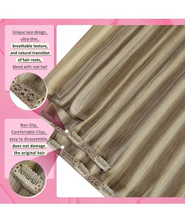 Youngsee 40 cm Clip In Extensions - Real Remy Hair Light Brown & Blonde 120g (7 Pieces) - Buy Online on SooperMarket.com