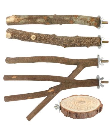 Bird Perch for Cage Bird Stand Toy Set Natural Wooden Parrot Stand Branch Paw Grinding Stick Bird Exercise Training Climbing Toys for Bird Cage Accessories Wooden 5PCS