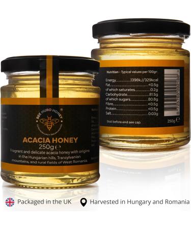 Bee HURO Honey Raw Acacia Honey - 100% Pure Honey Raw Unpasteurized with No Added Sugar or Preservatives - 250g - Buy Online on SooperMarket.com