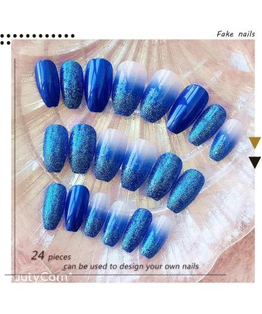 Blue Sequin Press On Nails Medium for Women - Full Cover Tips for Salon Perfect Manicure - Buy Online on SooperMarket.com