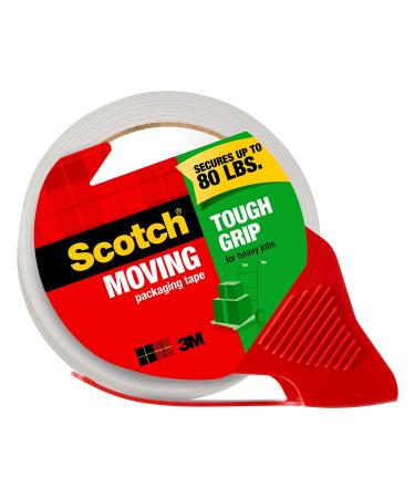 Scotch Tough Grip Moving Packaging Tape, 1.88" x 54.6 yd, Strong Hold on All Box Types Including Recycled, Secures Boxes up to 80 lbs, 1.88" x 54.6 yd, 3" Core, Clear, 1 Dispensered Roll (3500-RD) 1 Roll