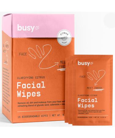 Refresh Line Facial Wipes - Clarifying Cleaning Wipes Fresh Citrus Moist Towelettes Individually Wrapped - Natural Wipes & Face Wash Cloth for Facial Cleansing w AHA/BHA Clover & Calendula 15ct