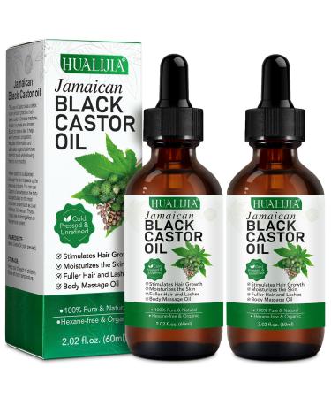 Castor Oil (2Pack) Jamaican Black Castor Oil Organic Cold Presse Glass Bottle Castor Oil for Hair and Eyelashes Growth Skin Moisturizer and Body Massag Oil Hexane Free 2.02 Fl Oz 2.02 Fl Oz (Pack of 2)