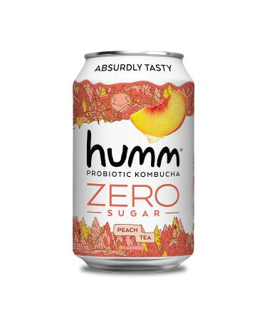 Humm Probiotic Kombucha Zero Sugar Peach Tea - No Refrigeration Needed, Keto-Friendly, Organic, Vegan, Gluten-Free - 11oz Cans (16 Pack) Peach Tea 11 Fl Oz (Pack of 16)