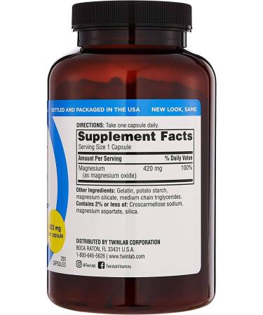 Buy Twinlab Magnesium High Absorption 420mg - 200 Capsules for Optimal Health - Buy Online on SooperMarket.com