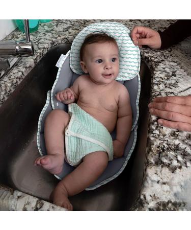 Summer Pure Support In-Sink Bather - Compression-Molded Foam Baby Bath Cushion for Newborns - Adjustable and Anti-Slip Grips - Teal Waves - Buy Online on SooperMarket.com