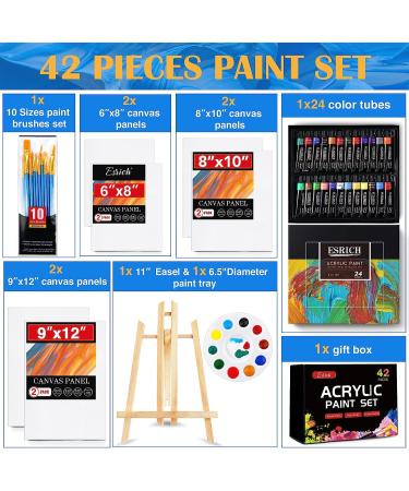 ESRICH Acrylic Paint Canvas Set - 42 Piece Premium Kit with Easel, 24 Colors, 10 Brushes, 6 Canvases - Painting Supplies for Kids, Students, Artists & Beginners - Buy Online on SooperMarket.com