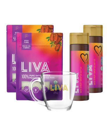 LIVA Date Syrup and Date Powder Gift Box Includes 2 LIVA Date Syrup 400g 2 LIVA Date Powder 275g and 1 LIVA Branded Glass Mug Mother's Day | Housewarming | Corporate Foodie | Baking Enthusiast