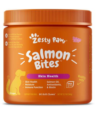 Zesty Paws Salmon Bites for Dogs Skin & Coat All Ages Salmon Flavor 90 Soft Chews